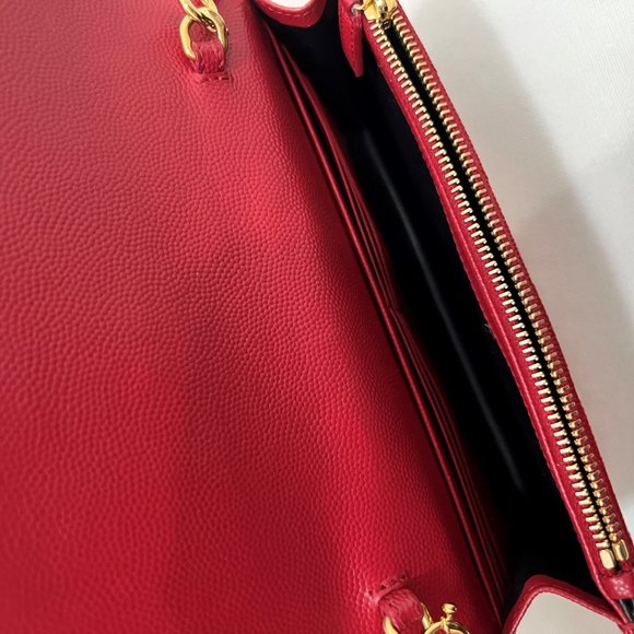 PRELOVED AUTHENTIC SAINT LAURENT CROSSBODY ENVELOPE CHAIN WALLET IN OPYUM RED - Picture 8 of 11